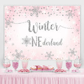 Lofaris Pink And Silver Snowflake Glitter Winter 1 Backdrop